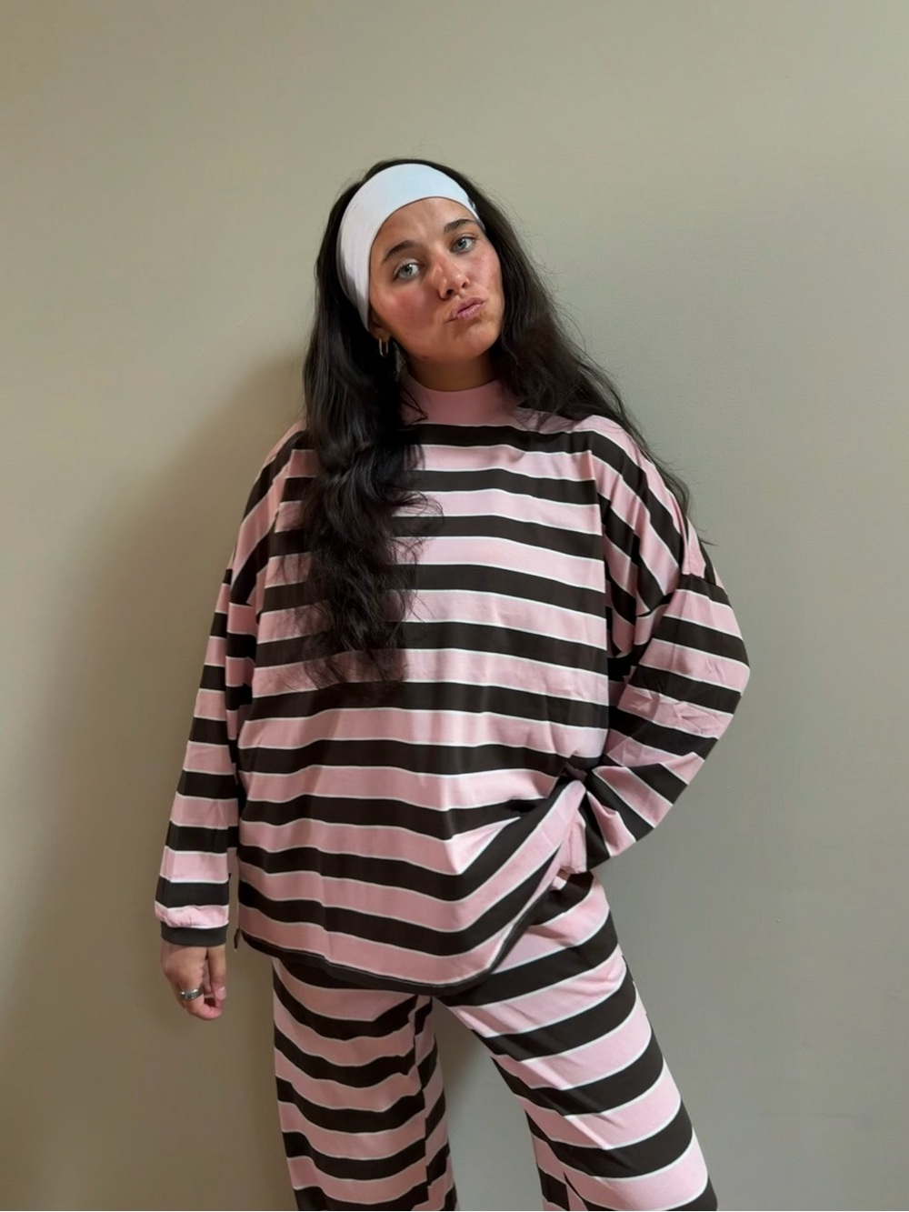 Stripped Mock Neck Long sleeve Top